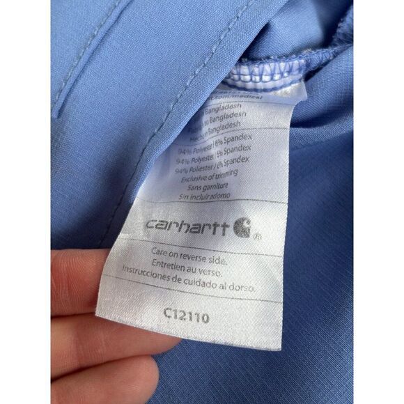 Carhartt Force Womens Scrub Top Medium Blue Short Sleeve V-Neck With Pockets - Picture 9 of 9